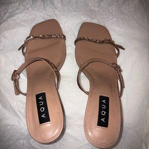 Aqua Women's Pink/Beige Sandal Heels with Gold Accents